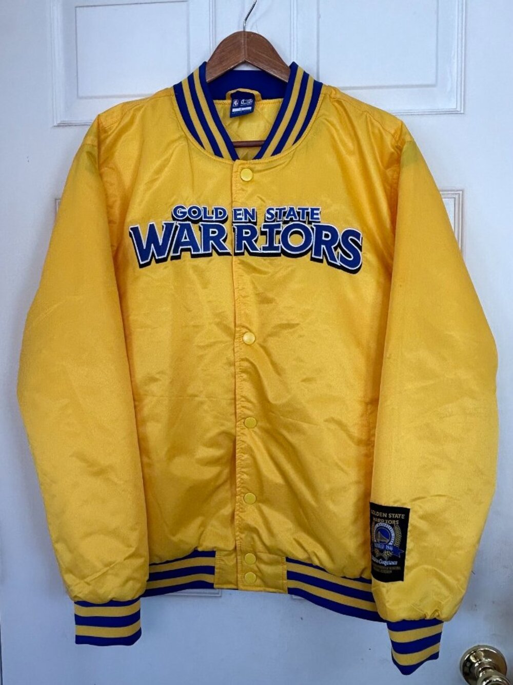 Golden State Warriors Team Satin Style Bomber Jacket by Ultra Game - Large